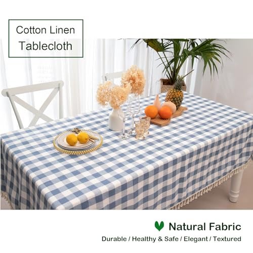 Midsummer Breeze Checkered Rectangle Tablecloth, Cotton Gingham Table Cloth Plaid Table Cover for Spring Summer Picnic Kitchen Dinner Restaurant Easter Party（55x70,Blue - Image 4
