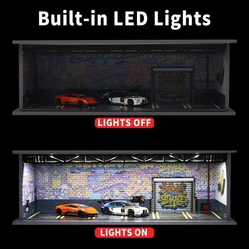 G-FANS 1/64 Scale Hot diecast Wheels Cars Display case - Model Cars scenarios Display Box with LED Light and Acrylic Cover, Scenes Parking lot Diorama Storage Garage 6 Parking Spaces (JDM-A) - Image 4