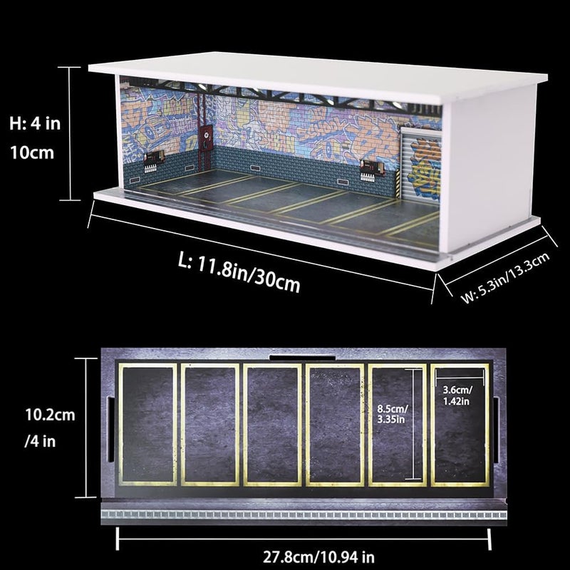 G-FANS 1/64 Scale Hot diecast Wheels Cars Display case - Model Cars scenarios Display Box with LED Light and Acrylic Cover, Scenes Parking lot Diorama Storage Garage 6 Parking Spaces (JDM-A) - Image 2