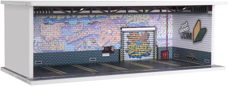 G-FANS 1/64 Scale Hot diecast Wheels Cars Display case - Model Cars scenarios Display Box with LED Light and Acrylic Cover, Scenes Parking lot Diorama Storage Garage 6 Parking Spaces (JDM-A) - Image 1