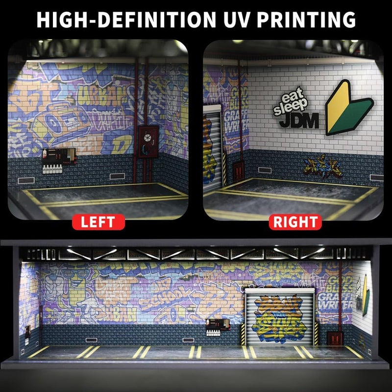 G-FANS 1/64 Scale Hot diecast Wheels Cars Display case - Model Cars scenarios Display Box with LED Light and Acrylic Cover, Scenes Parking lot Diorama Storage Garage 6 Parking Spaces (JDM-A) - Image 3