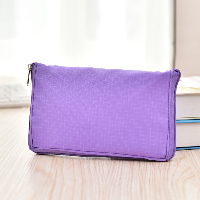 Folding Shopping Bag Portable Large Environmental Bag Oxford Cloth Thickened Handbag Waterproof Zipper Bag for Repeated Use Purple 