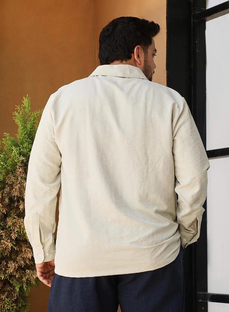 Instafab Plus  Men's Light Pistachio Solid Shawl Collar Relaxed Shirt For Casual Wear | Shawl Collar | Long Cuffed Sleeves | Button Closure | Plus Size Shirt Crafted With Comfort Fit For Everyday Wear for Men | Best Price UAE