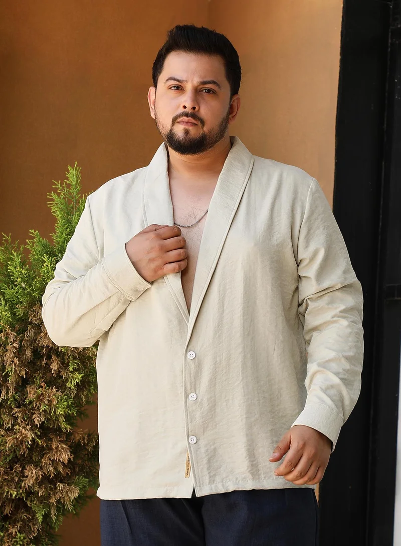 انستافاب بلس قميص رجالي Instafab Plus مقاس بلس بياقة شال لون فستقي هادئ للاستخدام اليومي