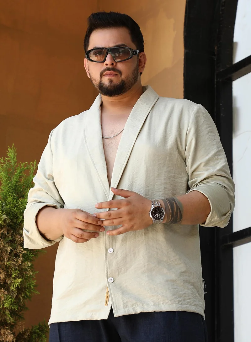 انستافاب بلس قميص رجالي Instafab Plus مقاس بلس بياقة شال لون فستقي هادئ للاستخدام اليومي