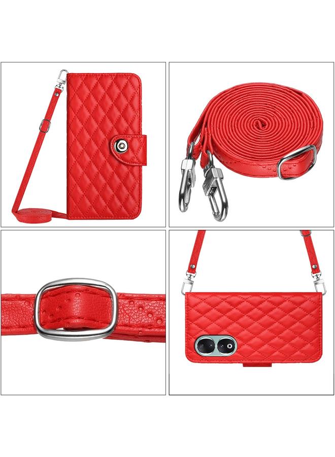 اس-توب جراب هاتف Honor 90 من الجلد القابل للطي ذو الملمس المعيني مع حبل طويل - Image 5