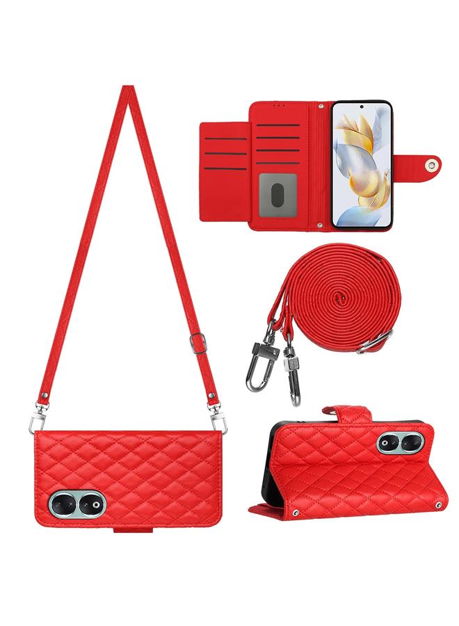 اس-توب جراب هاتف Honor 90 من الجلد القابل للطي ذو الملمس المعيني مع حبل طويل - Image 1