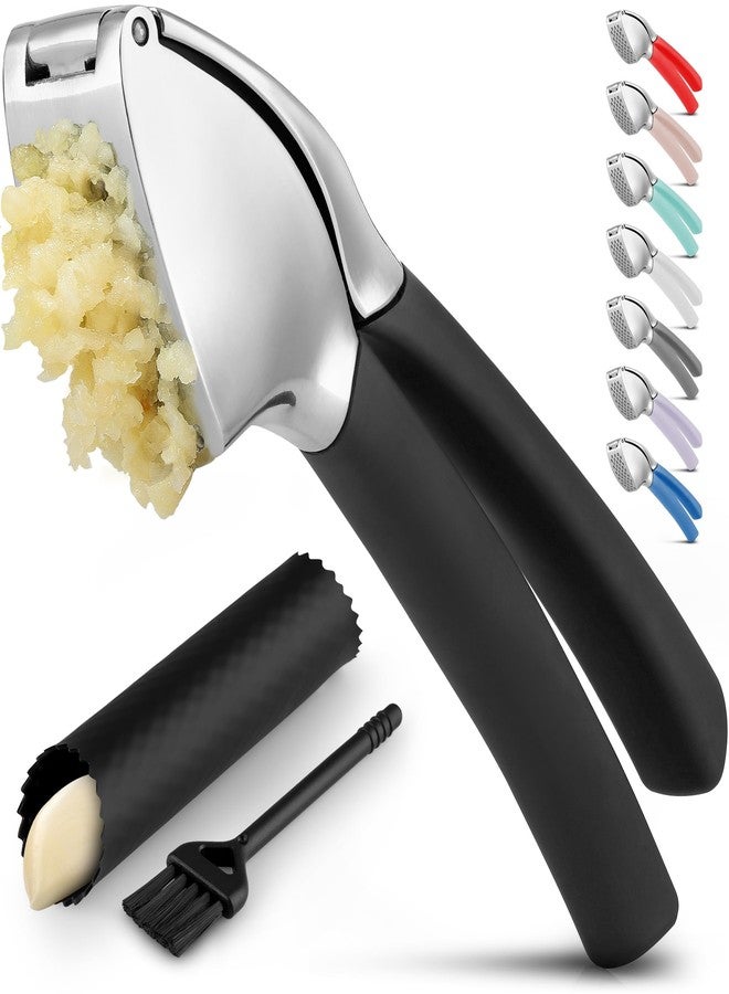 Zulay Kitchen Comfort Grip Garlic Press - Garlic Mincer Tool - Garlic Crusher - Garlic Press Mincer Rust Proof, with Soft Ergonomic Handle, Easy Clean Set with Peeler and Brush - Image 1