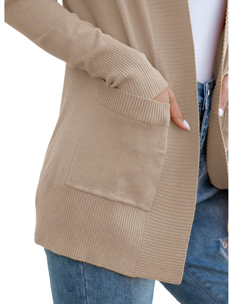 REDHOTYPE Womens Cardigans with Pockets Casual Long Sleeve Open Front Cardigan for Women, Camel Heather, X-Large - Image 4