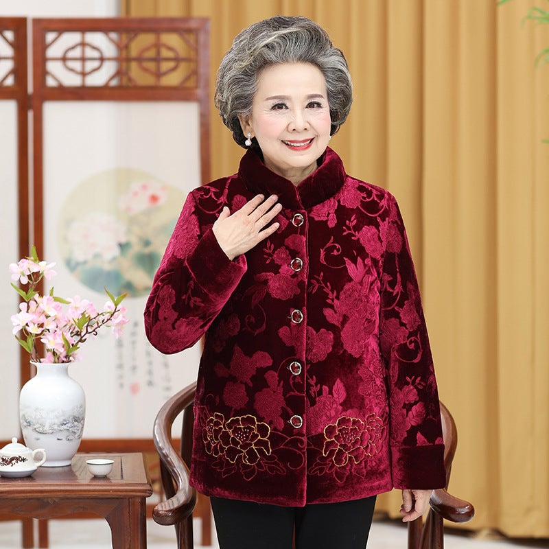Thick Cotton Coat For Women Elderly Winter Padded Jacket Warm Mothers Attire Parkas Jacket For Aged 70 To 80 Years Blue