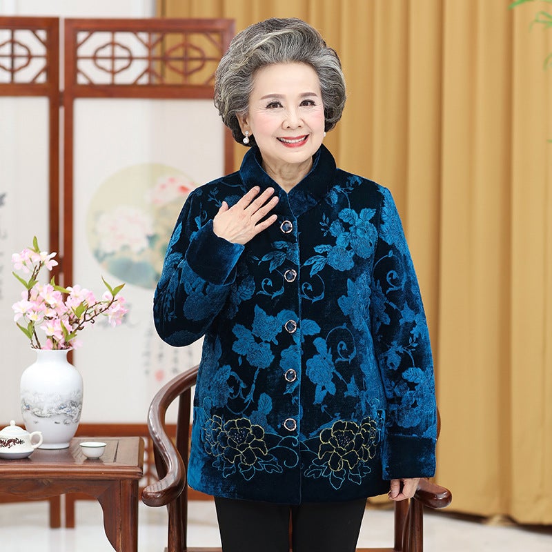 Thick Cotton Coat For Women Elderly Winter Padded Jacket Warm Mothers Attire Parkas Jacket For Aged 70 To 80 Years Blue