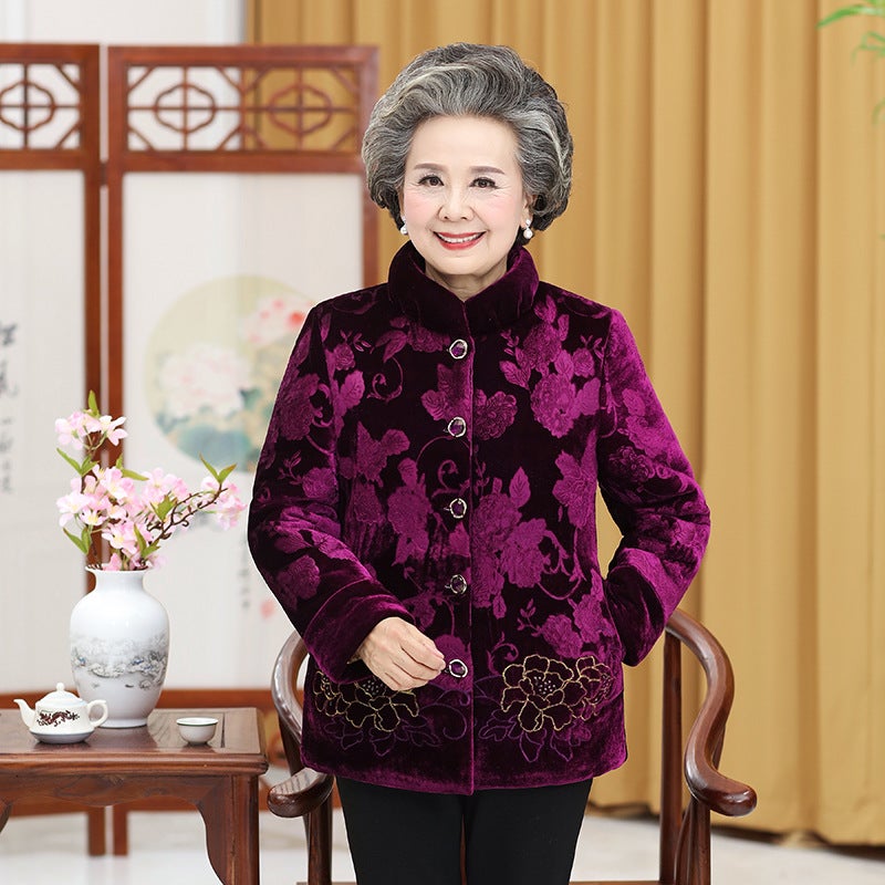 Thick Cotton Coat For Women Elderly Winter Padded Jacket Warm Mothers Attire Parkas Jacket For Aged 70 To 80 Years Blue