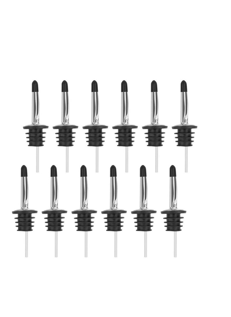 SYOSI 12PCS Stainless Steel Liquor Bottle Pourers Pourers with Siamese Rubber Dust Caps, Olive Oil and Vinegar Tapered Stopper Spout Liquor Pourers Dust Caps Covers with Rubber Dust Caps  - Image 1