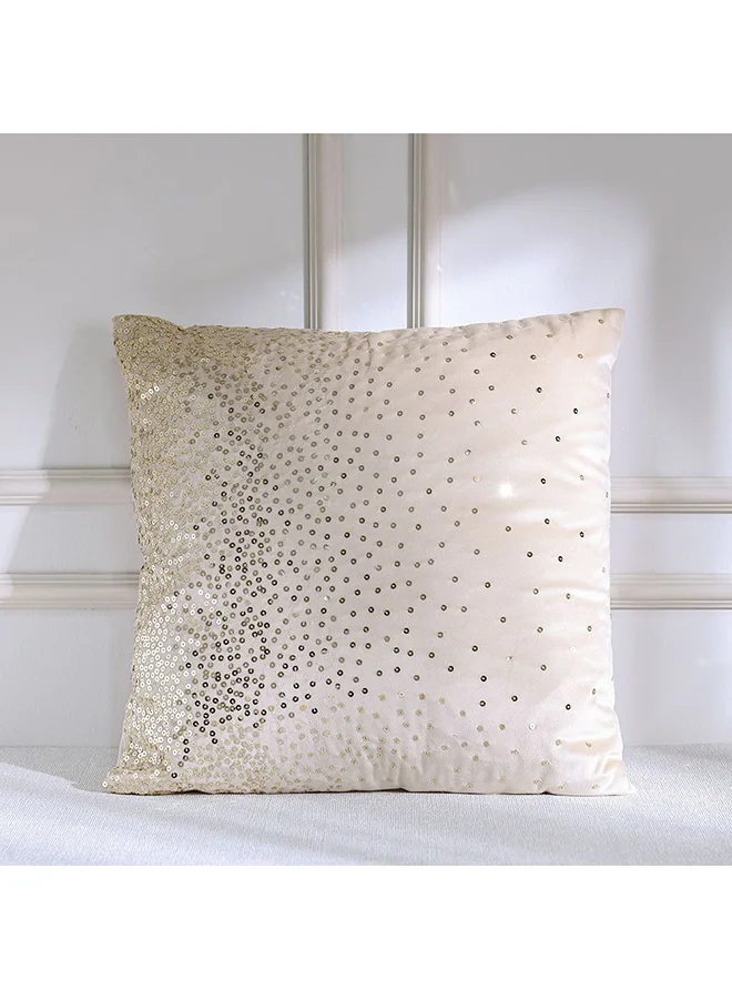 DANUBE HOME Danube Home Gleam Embroidered Cushion Cover - Beige/Gold - 45x45 cm | Polyester Decorative Lightweight Throw Pillow For Sofas, Couches, Beds For Living Room