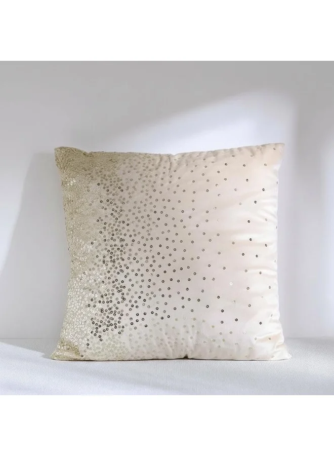 DANUBE HOME Danube Home Gleam Embroidered Cushion Cover - Beige/Gold - 45x45 cm | Polyester Decorative Lightweight Throw Pillow For Sofas, Couches, Beds For Living Room