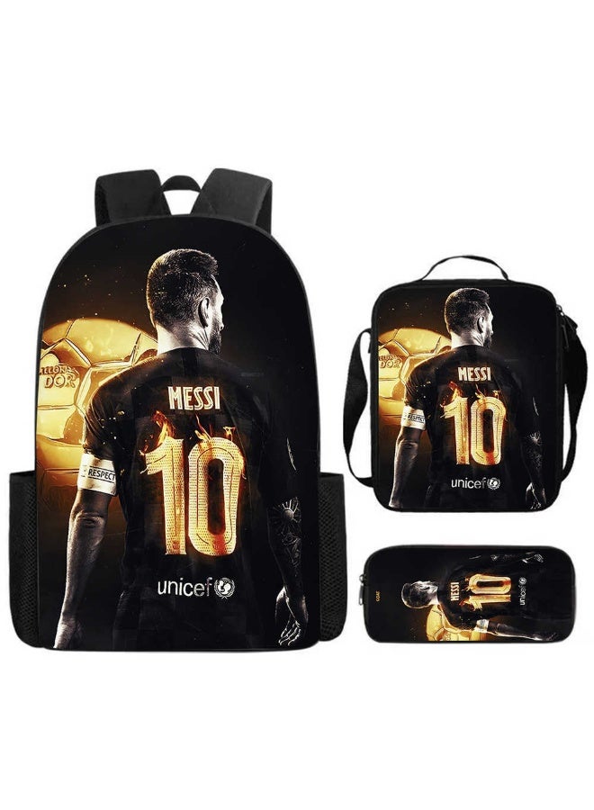 Messi backpack pencil case satchel three-piece suit men's and women's leisure sports travel backpack student school backpack - Image 1