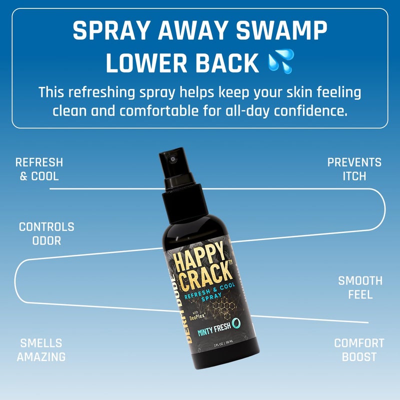 Derm Dude Happy Crack Refresh & Cool Butt Spray | Minty Fresh Scent | Deodorant & Odor Eliminator with Soothing Witch Hazel & All-Natural DeoPlex for Odor Control | 2 oz (1 Pack) - Image 2