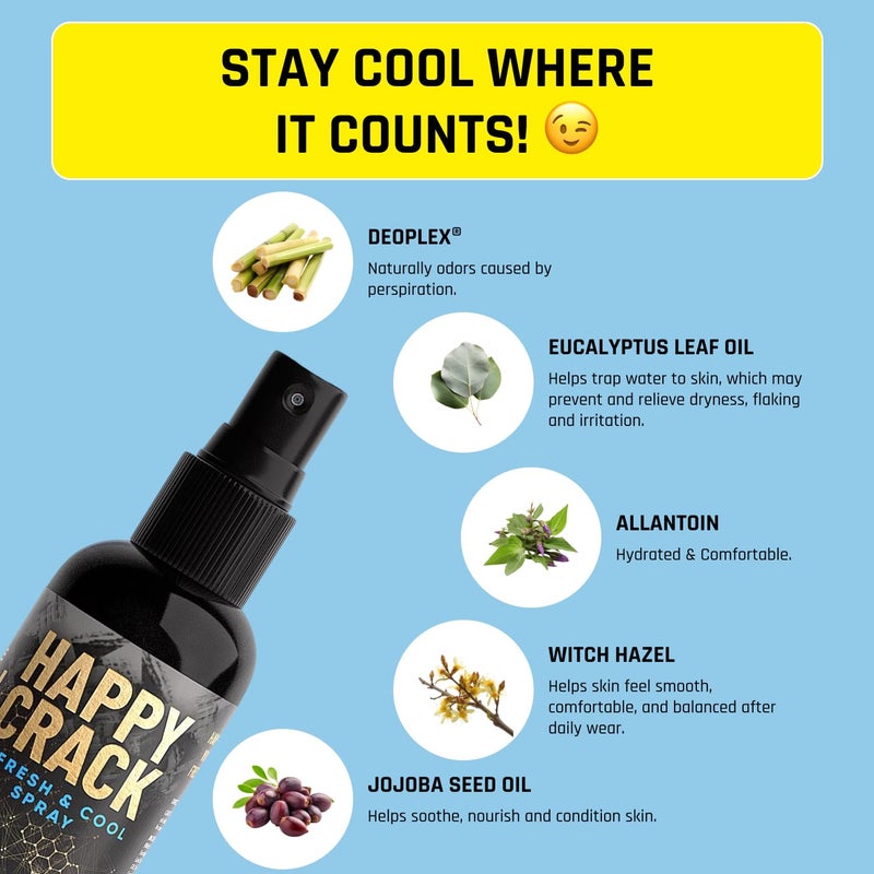 Derm Dude Happy Crack Refresh & Cool Butt Spray | Minty Fresh Scent | Deodorant & Odor Eliminator with Soothing Witch Hazel & All-Natural DeoPlex for Odor Control | 2 oz (1 Pack) - Image 4