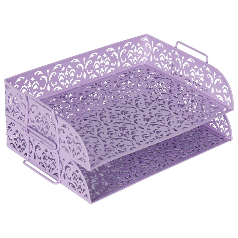 EasyPAG Paper Organizer for Desk 2 Tier Stackable Paper Tray for A4 Legal Size Folders Metal File Storage Desktop Organizer for Home Office School Teacher, Purple - Image 2