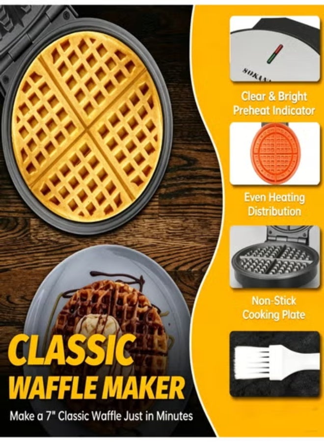 Electric Waffle Maker, Non-stick and Removable Plates, 1000W, Silver/Black - Image 5