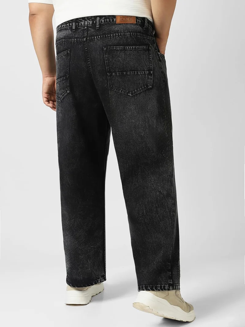 Urbano Fashion  Urbano Plus Men's Black Loose Baggy Fit Washed Jeans Non-Stretchable  | Best Price UAE