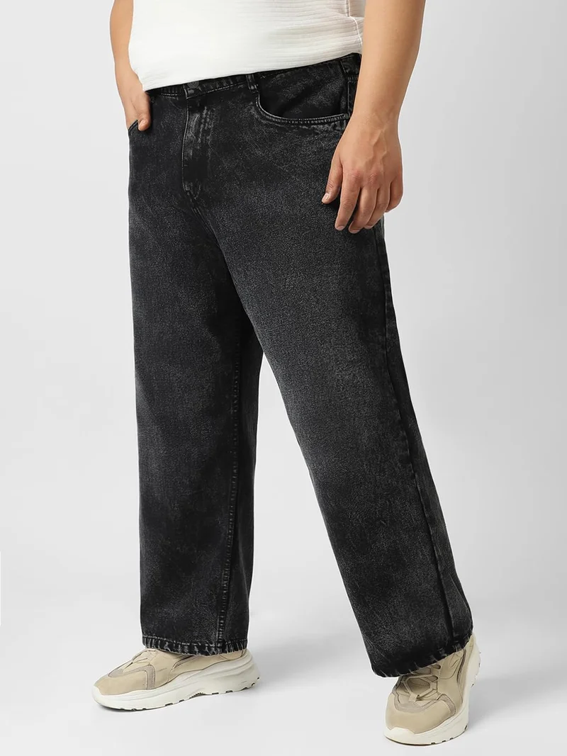 Urbano Fashion  Urbano Plus Men's Black Loose Baggy Fit Washed Jeans Non-Stretchable  | Best Price UAE
