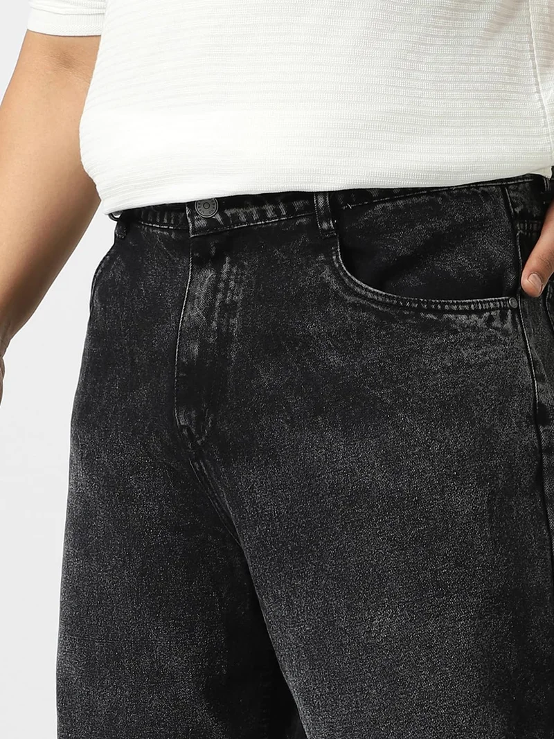 Urbano Fashion  Urbano Plus Men's Black Loose Baggy Fit Washed Jeans Non-Stretchable  | Best Price UAE