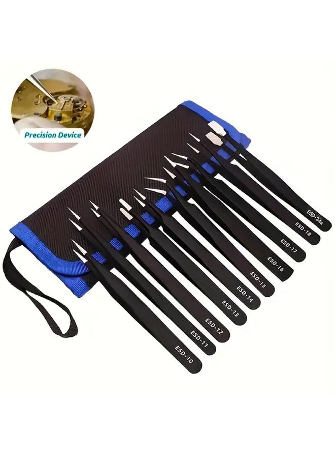 6Pcs Stainless Steel Precision Tweezer Set Antistatic For Electronics Welding Lab - Image 5