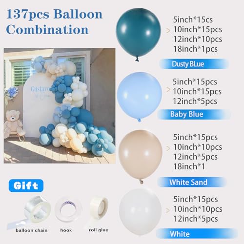 IHEPYQ Dusty Blue Balloon Garland Kit  137pcs Balloon Arch kit with Dusty Baby Blue Sand White White Balloons  Perfect for Baby Shower Wedding Boy Birthday Decoration - Image 5