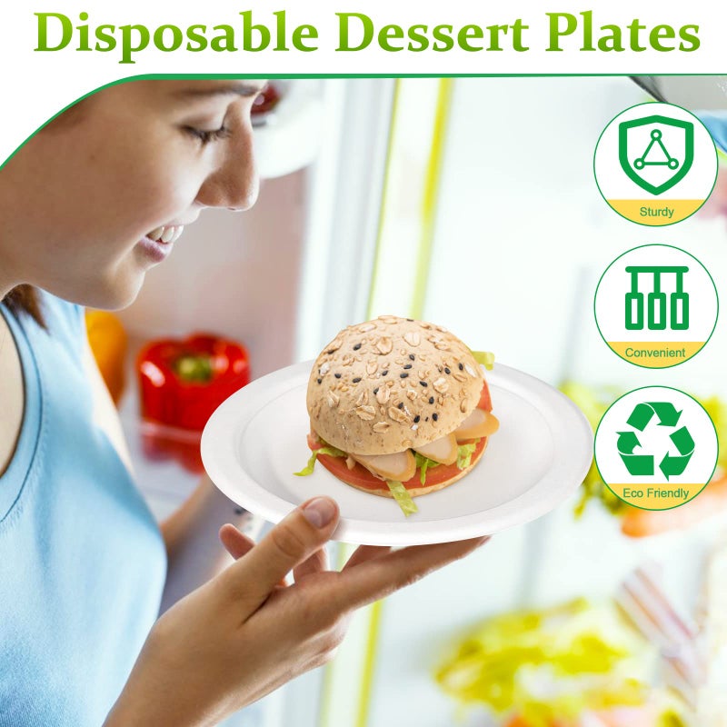 Greconv 150 Pack Compostable Eco-friendly Plates: Small  White Plates (6 inch)  Perfect for Dessert  Cake  Appetizer - Image 3