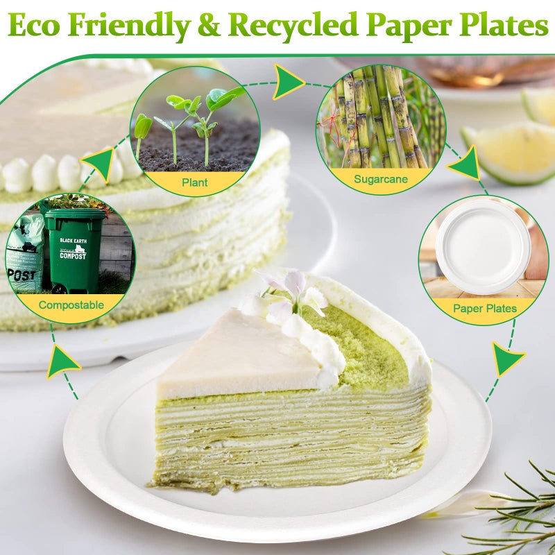 Greconv 150 Pack Compostable Eco-friendly Plates: Small  White Plates (6 inch)  Perfect for Dessert  Cake  Appetizer - Image 4