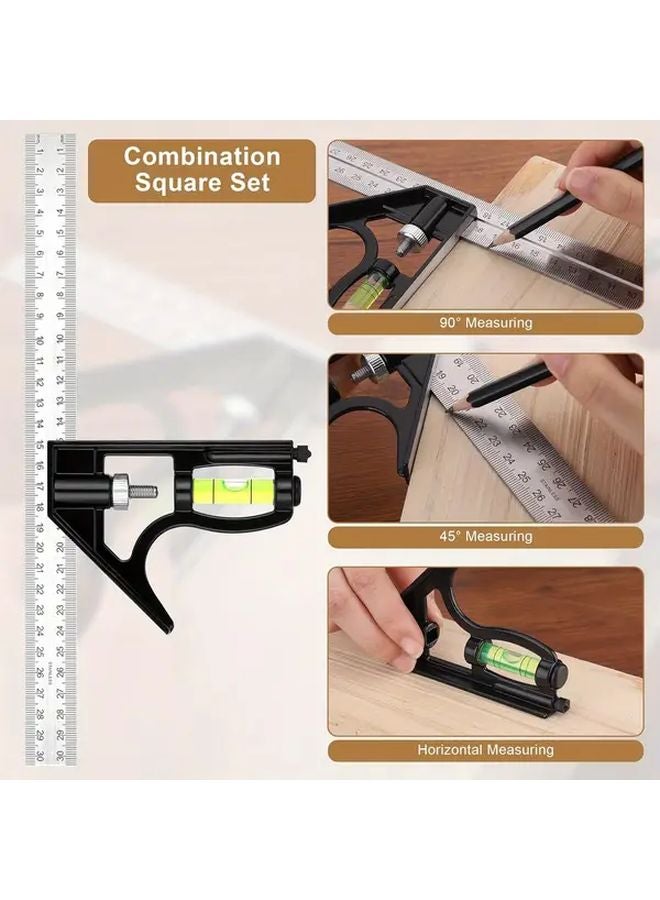 2pcs Adjustable Combination Try Square Tool 150 300mm with Spirit Level Marking Needle - Image 3