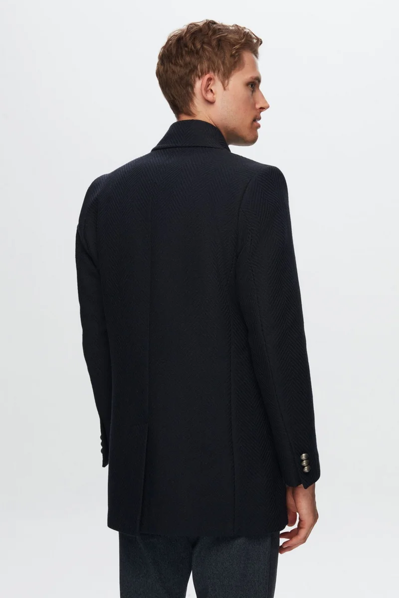 D'S DAMAT Regular Fit Navy Blue Herringbone Coat 1HF0832255049