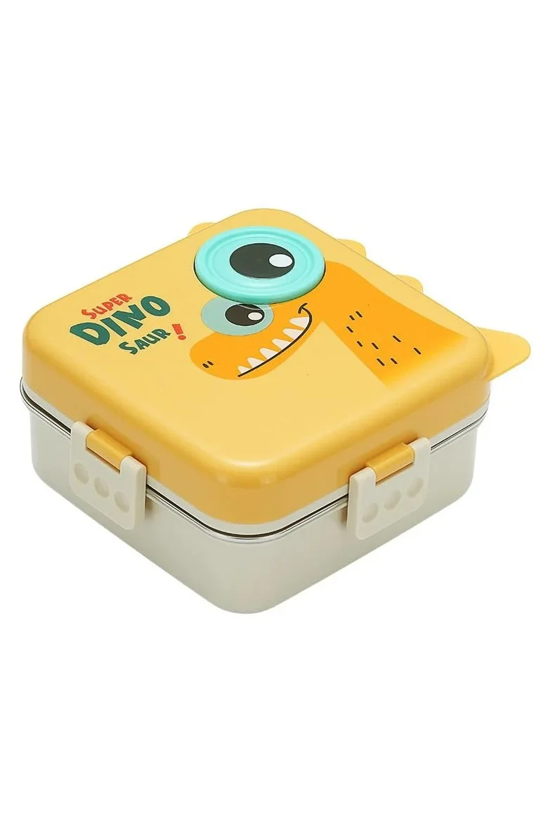 Mobcos Mobcos Kids Lunch Box Stainless Steel Insulated – Double Decker Leakproof Bento Box with Spoon, Soup Bowl, Dishwasher Safe, for School or Travel– Ideal for Children (Dino Yellow)