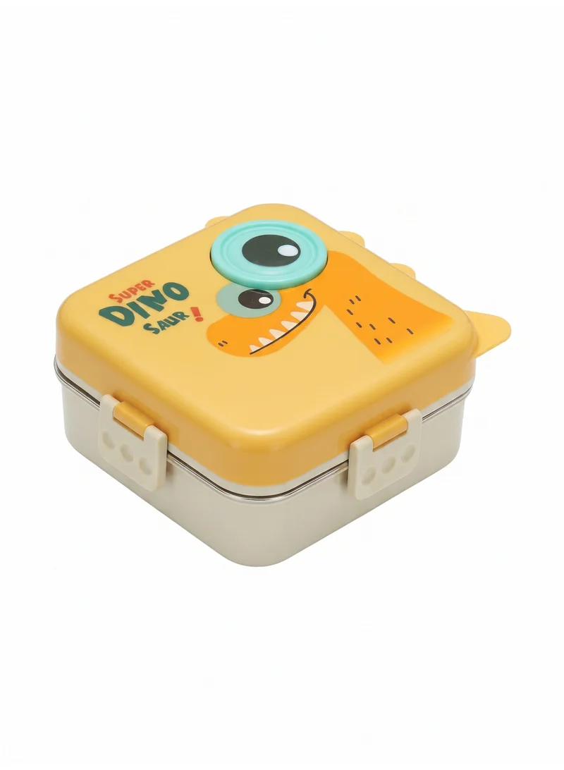 Mobcos Kids Lunch Box Stainless Steel Insulated – Double Decker Leakproof Bento Box with Spoon, Soup Bowl, Dishwasher Safe, for School or Travel– Ideal for Children (Dino Yellow)