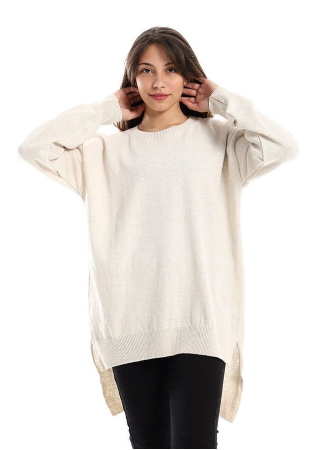 Andora - Round Cole Off-White High Low Slip On Pullover - Image 1