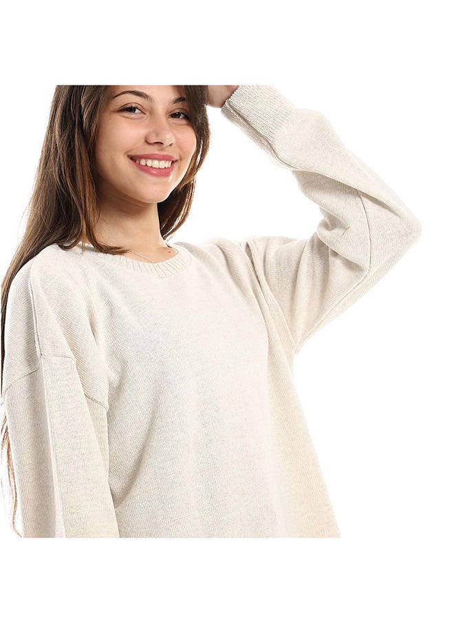 Andora - Round Cole Off-White High Low Slip On Pullover - Image 1
