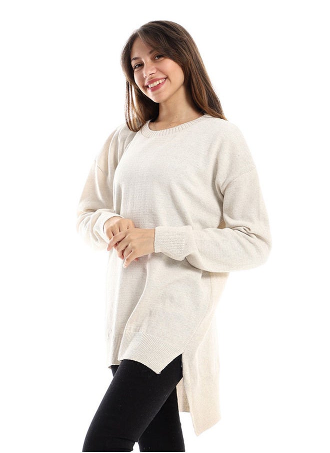 Andora - Round Cole Off-White High Low Slip On Pullover - Image 1