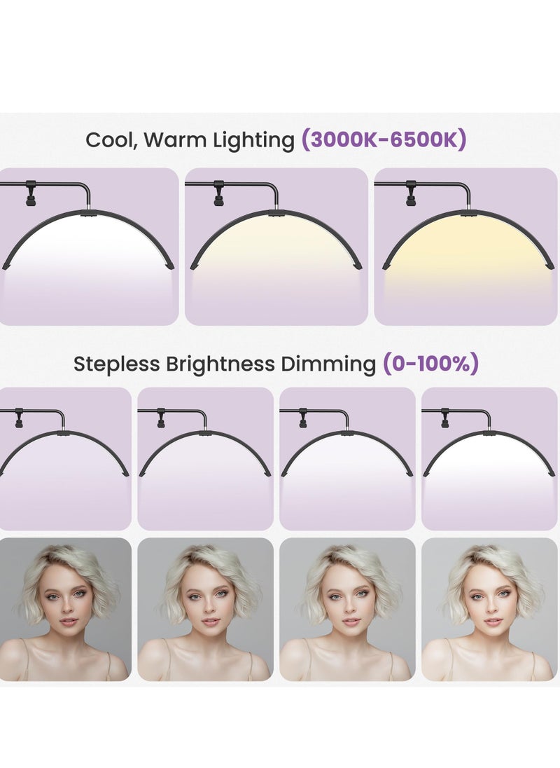 XiuWoo Eyelash LED Floor Light Half Moon Lamp with Tray and Phone Stand for Lash Extension Lighting for Beauty Skincare Lashes Eyebrows Filming Content Creation with Adjustable Brightness & Height - Image 2