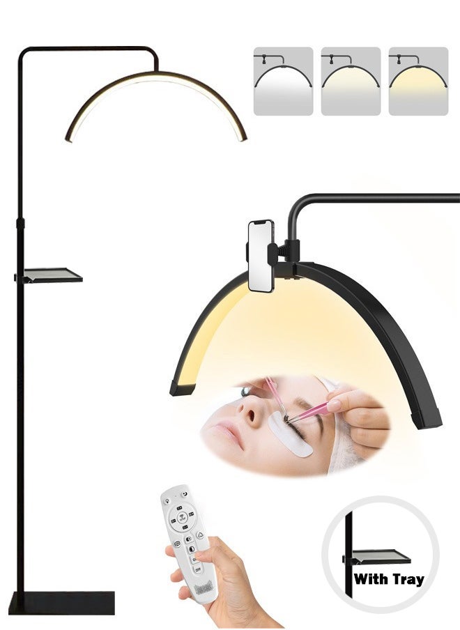 XiuWoo Eyelash LED Floor Light Half Moon Lamp with Tray and Phone Stand for Lash Extension Lighting for Beauty Skincare Lashes Eyebrows Filming Content Creation with Adjustable Brightness & Height - Image 1