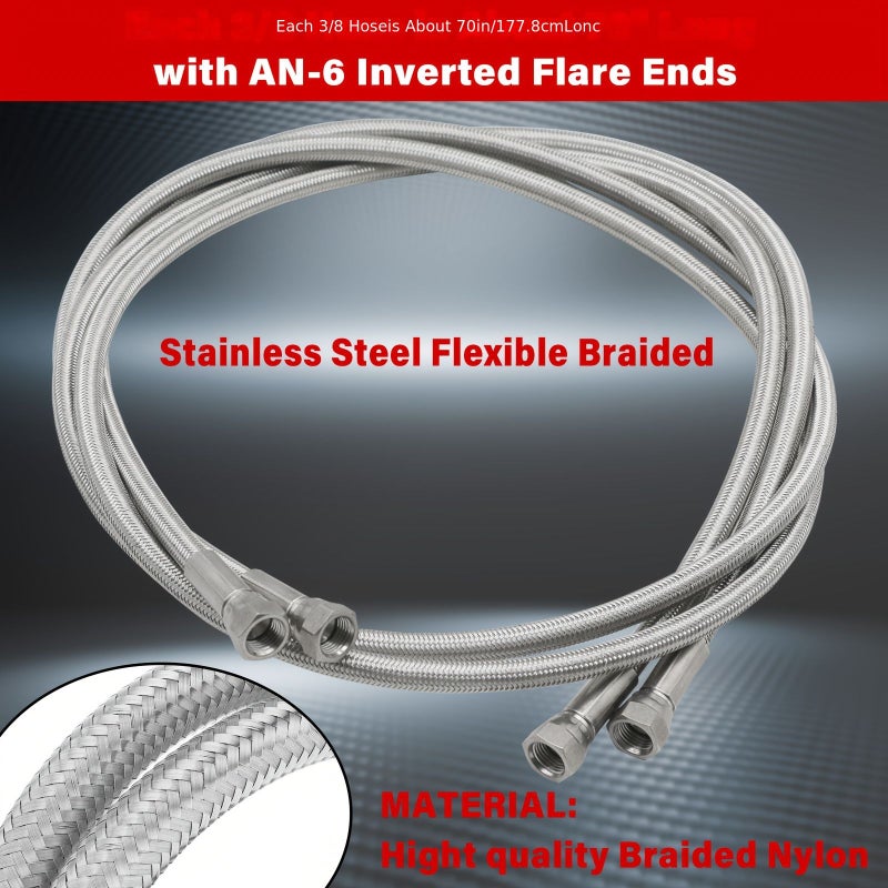 XTY-00073 70 Inch Stainless Steel Braided Transmission Cooler Hose Compatible with 700R4 4L60 4L60E 4L65E 4L80E - Image 3
