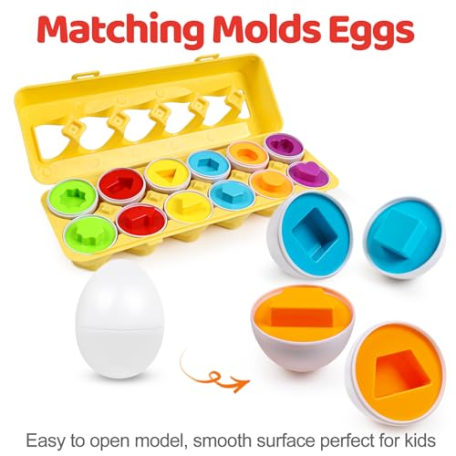 FQKIOMY Toddler Eggs ToysMontessori Geometric Egg Early Fine Motor Skills Learning Color Sorting Shape Sorter Matching Game Easter Basket Stuffers Toys for Kids Boys Girls Ages 13 - Image 5