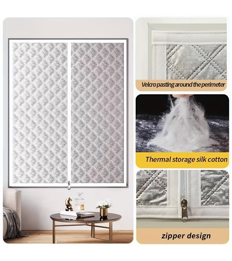 White Zipper Thermal Winter Curtains Windproof Light Blocking Soundproof 59x59in - Image 2