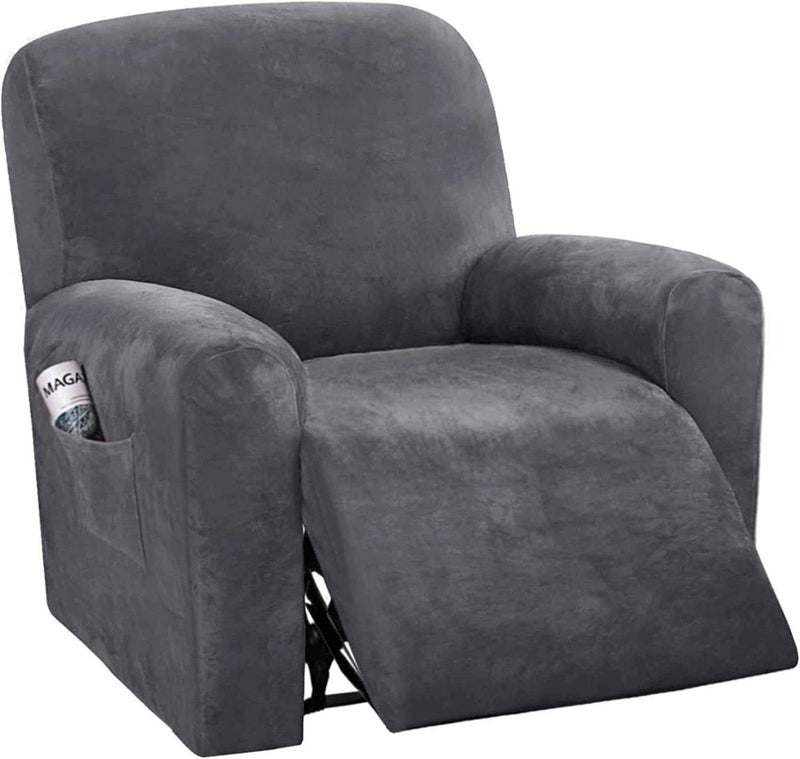LINGKY 4-Piece Velvet Recliner Sofa Covers - Gray - Image 1