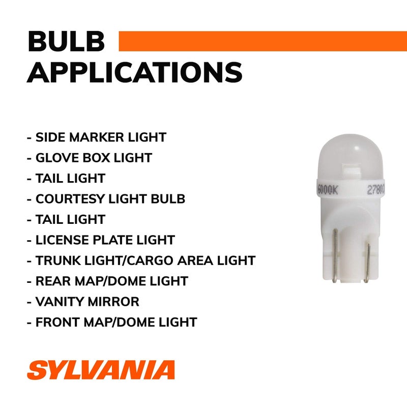 SYLVANIA - 194 T10 W5W LED White Mini Bulb - Bright LED Bulb, Ideal for Interior Lighting - Map, Dome, Cargo and License Plate (Contains 2 Bulbs) - Image 4
