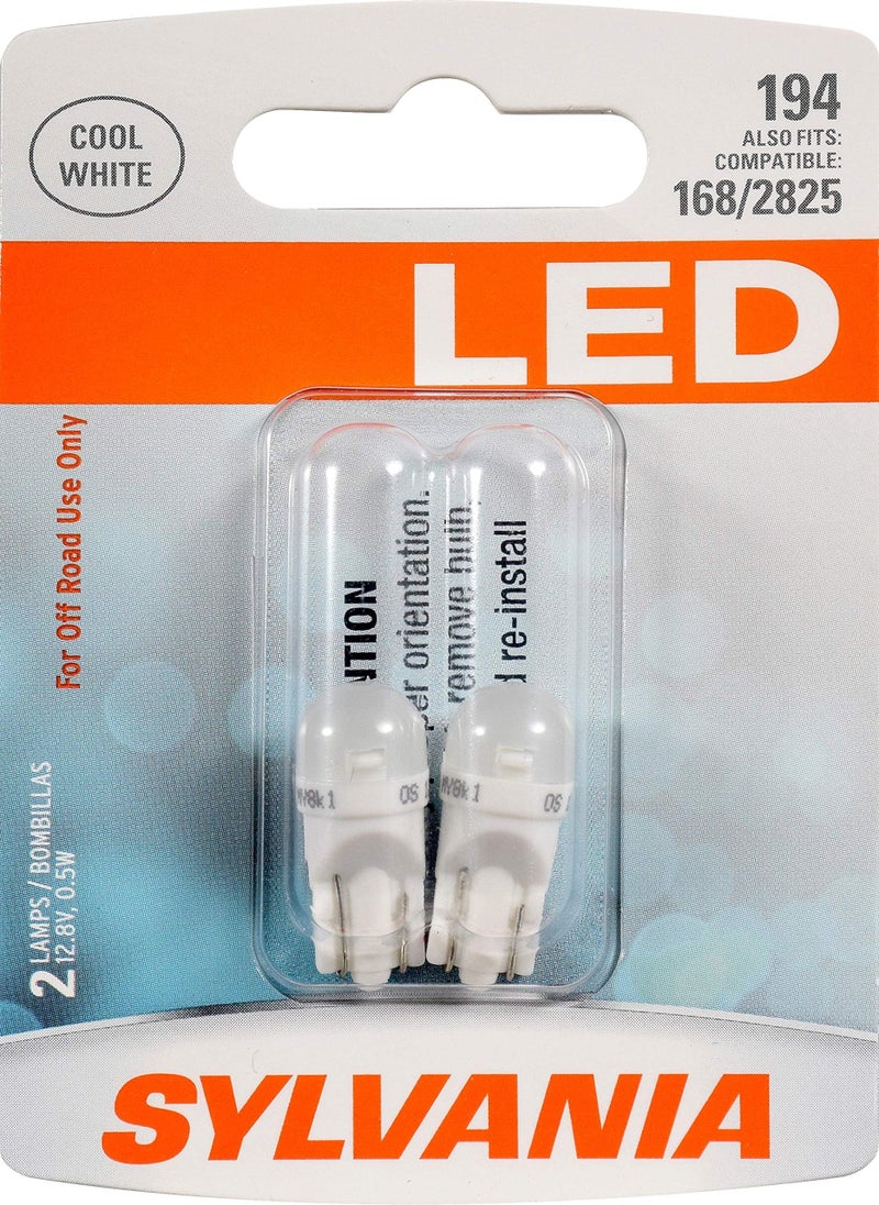 SYLVANIA - 194 T10 W5W LED White Mini Bulb - Bright LED Bulb, Ideal for Interior Lighting - Map, Dome, Cargo and License Plate (Contains 2 Bulbs) - Image 1