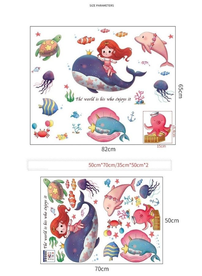DREAM DECALS ملصق حائط حورية البحر لغرفة الأطفال، ملصقات حائط أسماك البحر لغرفة الأطفال، عناصر تزيين غرفة الأطفال، ملصقات حائط لغرفة المعيشة بحجم كبير (70 سم × 50 سم) - Image 3