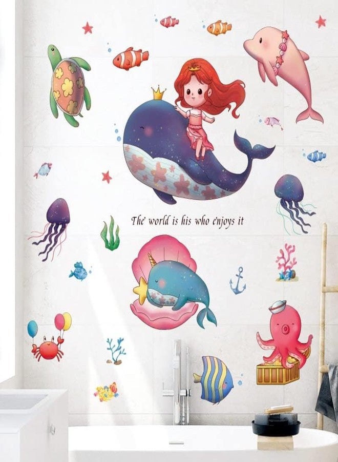 DREAM DECALS ملصق حائط حورية البحر لغرفة الأطفال، ملصقات حائط أسماك البحر لغرفة الأطفال، عناصر تزيين غرفة الأطفال، ملصقات حائط لغرفة المعيشة بحجم كبير (70 سم × 50 سم) - Image 1