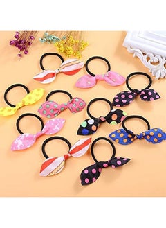 advancedestore advancedestore Girl's Rabbit Ear Hair Tie Rubber Bands Style Ponytail Holder (Multicolour) - (24 Pieces)  - Image 2