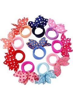 advancedestore advancedestore Girl's Rabbit Ear Hair Tie Rubber Bands Style Ponytail Holder (Multicolour) - (24 Pieces)  - Image 1